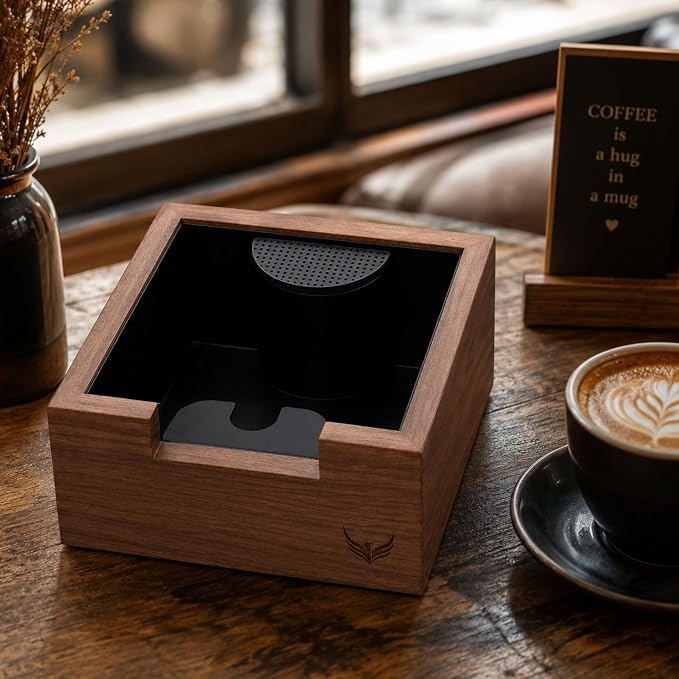 Wooden Espresso Knock Box Walnut Dump Bin for Coffee Grounds Disposal Durable, Shock-Absorbent Espresso Machine Accessories, Easy to Clean Tamper Station