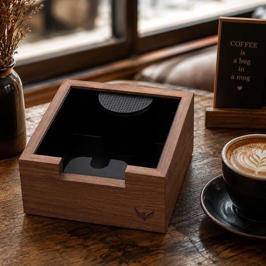Wooden Espresso Knock Box Walnut Dump Bin for Coffee Grounds Disposal Durable, Shock-Absorbent Espresso Machine Accessories, Easy to Clean Tamper Station