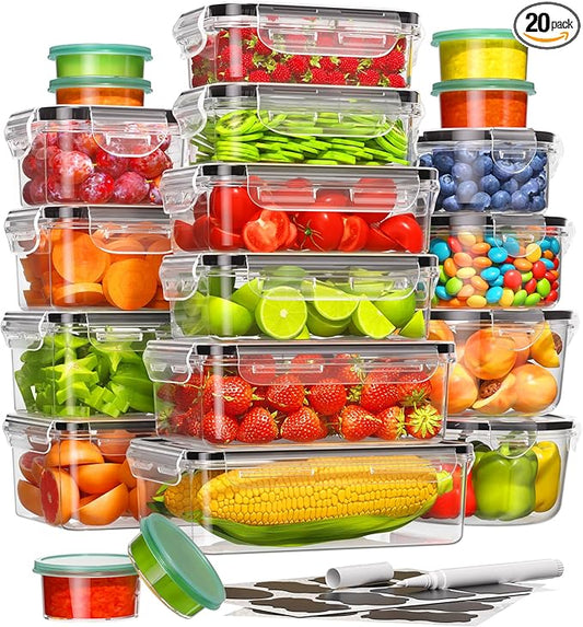 Canfanni 40 Piece Food Storage Containers with Lids, BPA-Free | Includes 20 Containers & 20 Lids,Plastic Food Containers for Kitchen Storage and Organization,Leak Proof Meal Prep Container