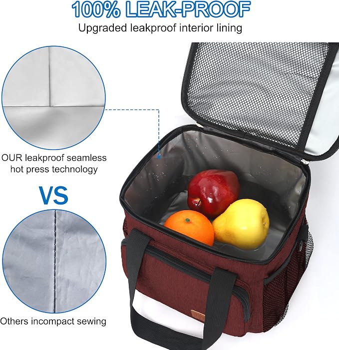 Lunch Bags for Women/Men, Insulated Lunch Bag for Work Office Picnic - Lunch Cooler Bag Leakproof Lunch Box with Adjustable Shoulder Strap - Red