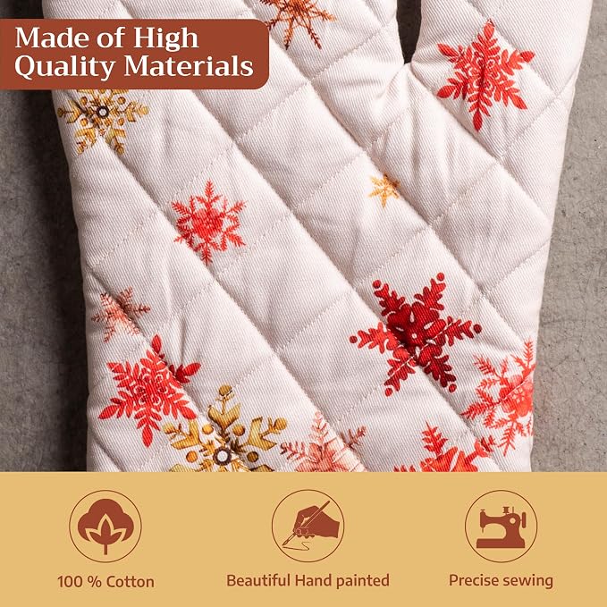 Maison d'Hermine Oven Gloves 100% Cotton Oven Mitt (7" x 13", Pack of 1) | With Loop Heat Resistant BBQ Cooking Gloves Baking Kitchen Handling Hot Pans Thanksgiving Christmas - Crystal Star