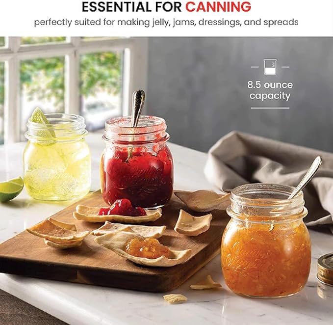 Bormioli Rocco Quattro Stagioni 8.5 Oz. Mason Jar (Set of 6) - Wide Mouth Glass Jar with Airtight Twist Lid - Classic Beehive Embossed Design for Canning, Storage & Recipes - Made in Italy, BPA Free