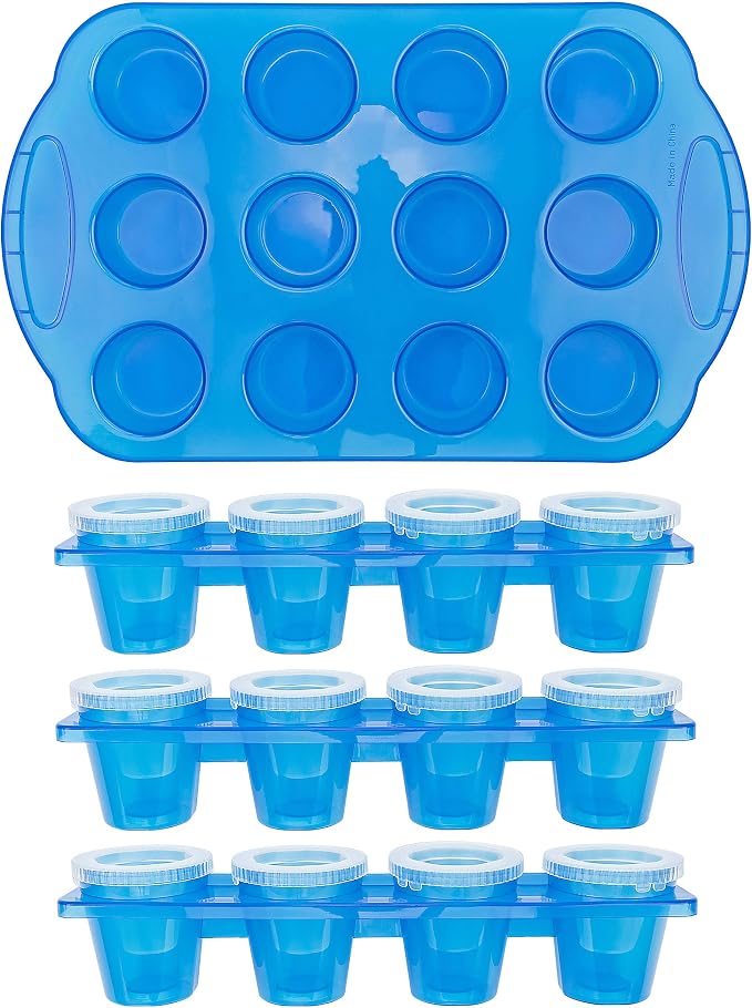 Fairly Odd Novelties 12pc Set-Add Water & Freeze to Make Ice Shot Glasses-Includes Serving Tray, One Size, Blue,FON-10051