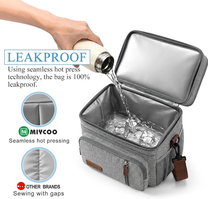 MIYCOO Lunch Bag for Women & Men, Expandable Double Deck Lunch Box, 15L | Leakproof & Waterproof, Portable, Large Soft Insulated Cooler bag for Adult, Work, Camping, Beach, Picnic, Travel