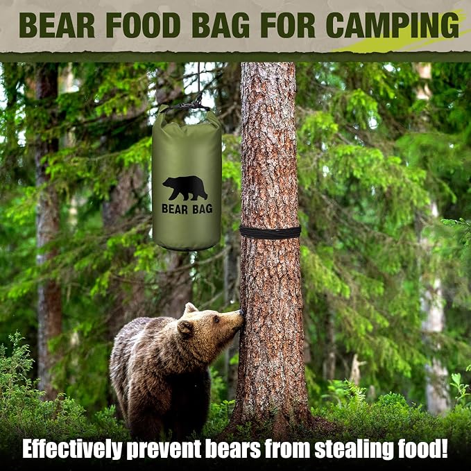 Foilswirl 1 Set Bear Food Bag for Camping Ultralight Food Hanging System Includes Waterproof Bear Bag, Nylon Ropes, Hooks for Camping Backpacking