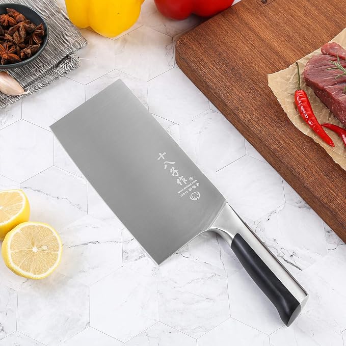 SHI BA ZI ZUO 7 Inch Cleaver Knife for Chopping Bones and Cutting Meat
