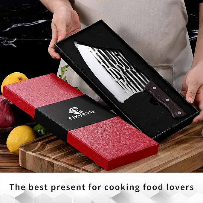 SHI BA ZI ZUO Butcher Knife Forged Cleaver Knife Ultra Sharp Kitchen Knife Chef Knife for Meat Cutting with Wooden Handle