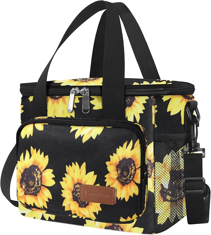 Lunch Bags for Women/Men, Insulated Lunch Bag for Work Office - Lunch Cooler Bag Leakproof Lunch Box with Adjustable Shoulder Strap - Sunflower