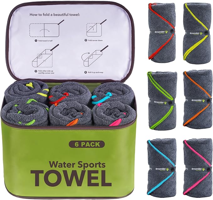 4Monster 4-Pack Quick Dry Microfiber Travel Towels – Super Absorbent, Ultra-Soft Camping Towel Set with Water-Resistant Bag, Lightweight & Compact for RV, Gym, Beach, Pool, Swimming, and Family Trips