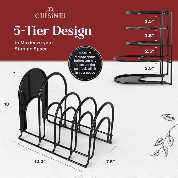 Cuisinel Pan Organizer for Cast Iron, Silicone-Coated 12" Skillet Rack