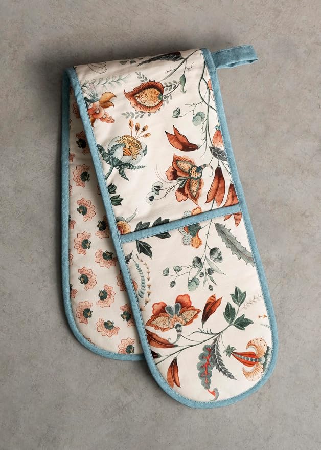 Maison d' Hermine Double Oven Mitts 100% Cotton Double Oven Glove (7"x35") | Heat Resistant BBQ Cooking Gloves with Loop Baking Kitchen Home Hotel Farmhouse Thanksgiving Christmas - Dalida
