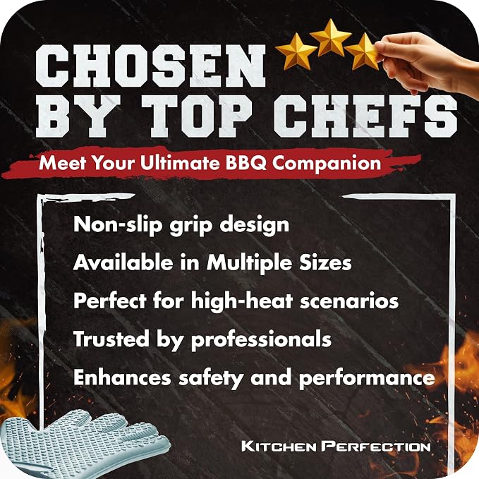 KITCHEN PERFECTION Silicone Smoker BBQ Gloves - Heat Resistant Oven Mitts | Waterproof, 5-Finger Design For A Better Grip, for Pitmasters, Meat Smoking, Grilling, Cooking, Frying Turkey | Grill Gift