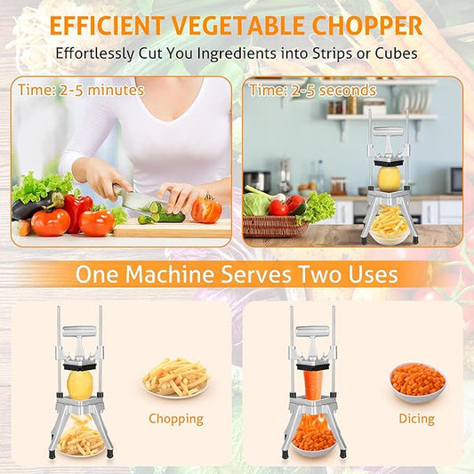WICHEMI Commercial Vegetable & Fruit Chopper - Stainless Steel Dicer, Cutter for Onions, Potatoes, Peppers & Mushrooms (1/4")
