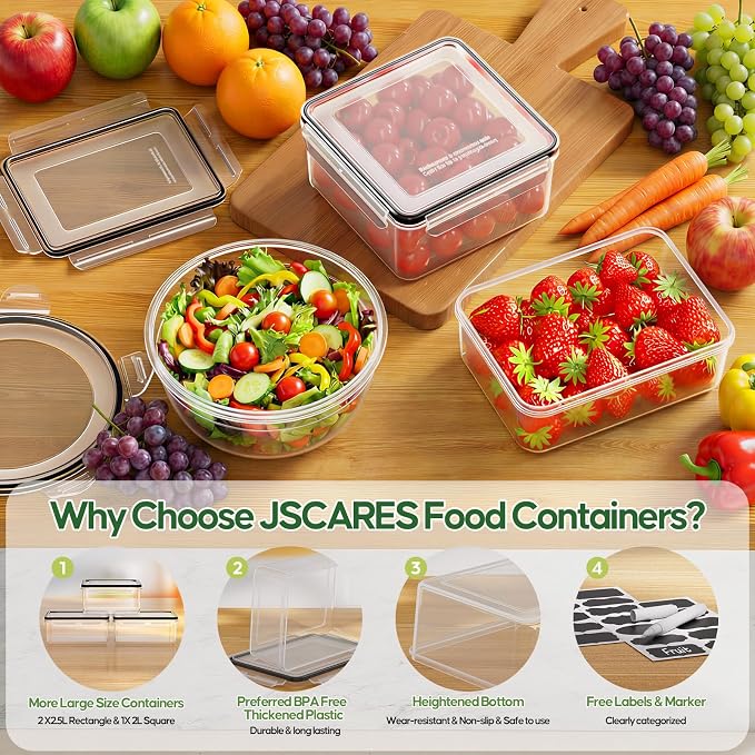 JSCARES 62 PCS Large Food Storage Containers with Lids Airtight (31 Lids & 31 Containers)- Reusable Plastic Leakproof Meal-Prep Container for Kitchen Storage Organization Microwave/Dishwasher Safe