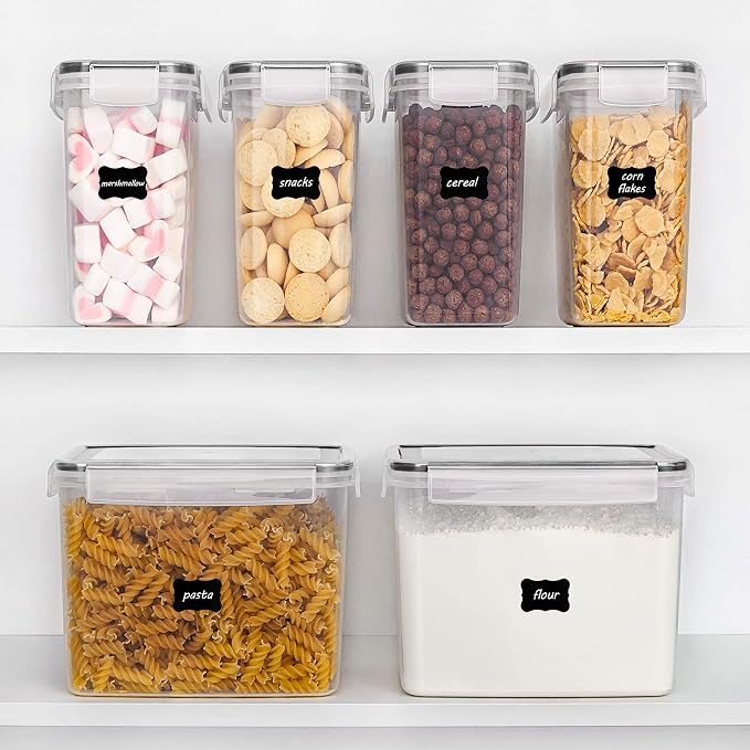 Vtopmart Airtight Food Storage Containers 6 Pieces - Plastic BPA Free Kitchen Pantry Storage Containers for Sugar,Flour and Baking Supplies - Dishwasher Safe - Include 24 Labels, Black | Airtight Containers, Sugar Flour & Baking Supplies Storage, Dishw...