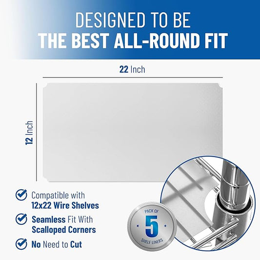 Shelf Liners for Wire Shelf System: Set of 5 in Clear: 12 x 22 inch: Plastic Wire Shelving Shelf Mats