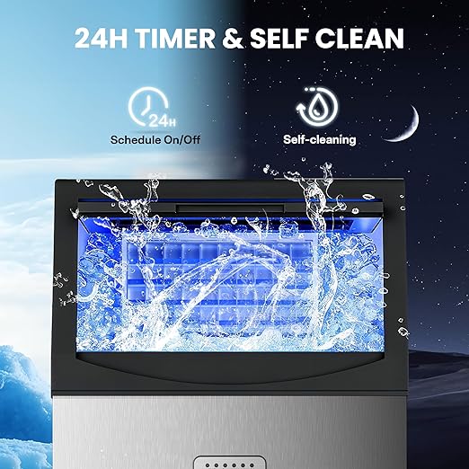 Manastin Commercial Ice Maker, 115lbs/24H Large Ice Machine, 33lbs Storage Capacity, 50 Ice Cubes/15 Mins, Under Counter Ice Maker with Water Filter, Self-Cleaning, Timer, for Home & Bar