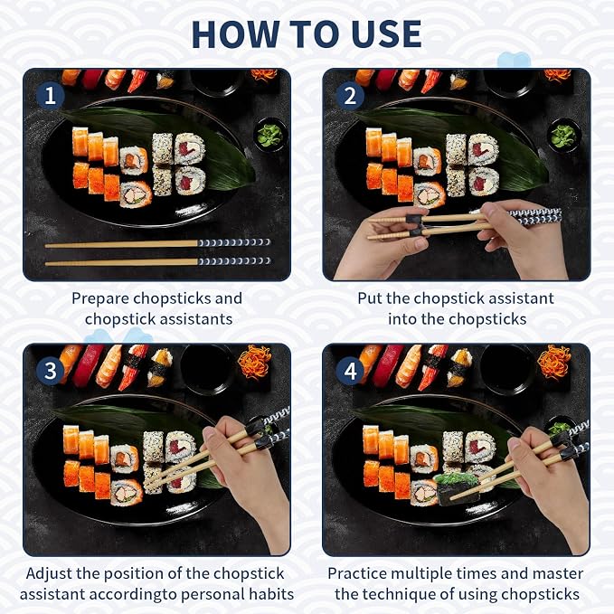 7PCS Training Chopsticks for Adults & Kids - Chopsticks for Beginners Learning Set | Japanese Style Wooden Training Chopstick, Reusable & Dishwasher Safe (8.86 Inch)
