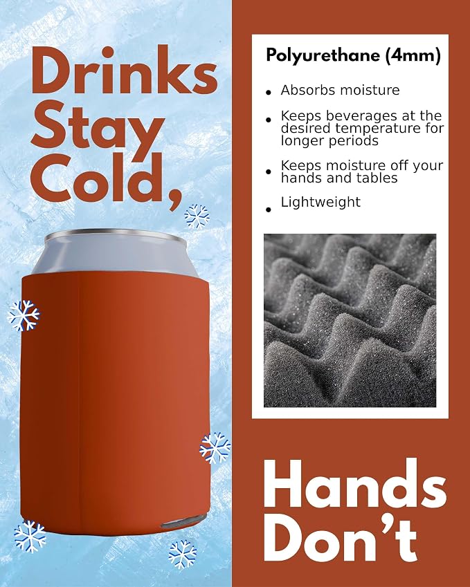 PartyPrints 1000 Pack Texas Orange Blank Can Cooler Sleeves, Customizable Bulk Can Coolers, Extra-Thick Collapsible Drink Insulator Sleeve, Beer Can Coolers for Party Beverages
