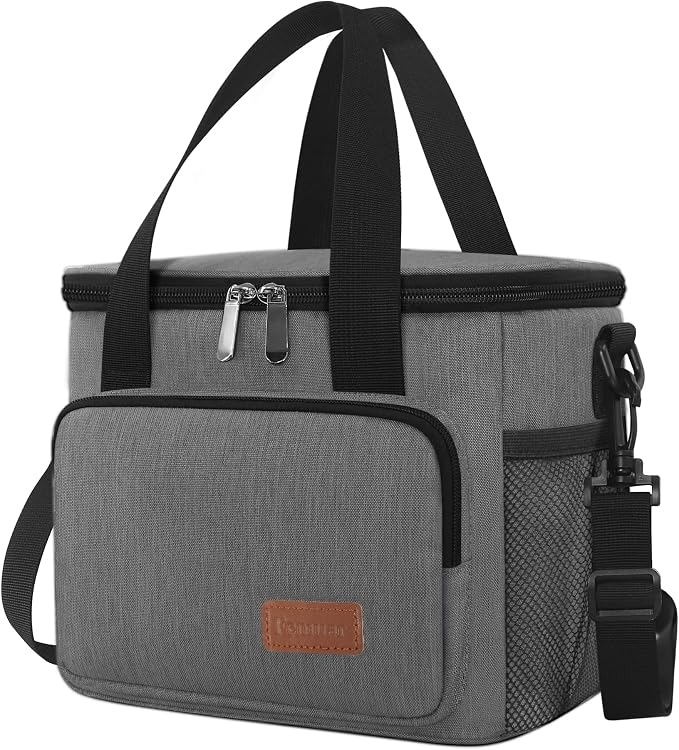 Lunch Bags for Women/Men, Insulated Lunch Bag for Work Office Picnic - Lunch Cooler Bag Leakproof Lunch Box with Adjustable Shoulder Strap - Grey(8.7L)