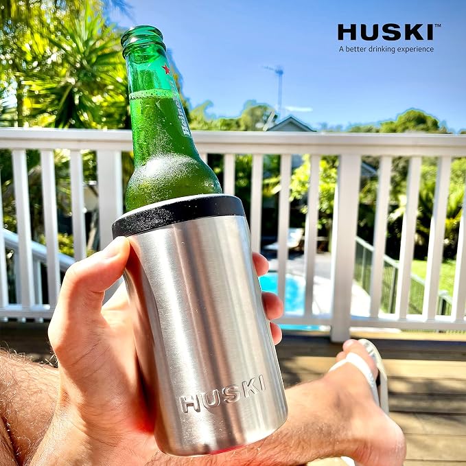 Huski Beer Cooler 2.0 | NEW | Premium Can and Bottle Holder | Triple Insulated Marine Grade Stainless Steel | Detachable 3-in-1 Opener | Works as a Tumbler | Best Gifts for Beer Lovers (Powder Pink)