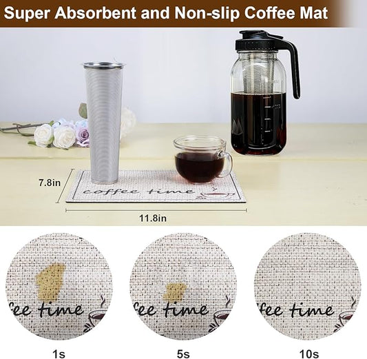 Cold Brew Coffee Maker, 64oz Iced Coffee Tea Pitcher with Stainless Steel Filter & Coffee Mat, 1/2 Gallon Heavy Duty Glass Mason Jar Cold Brew Maker with Pour Spout Handle Lid, 2 Brushes, Leak-Proof