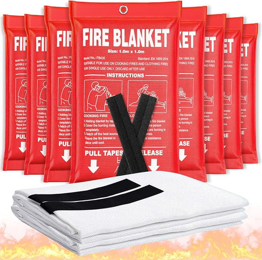 Fire Blanket 8 Pack - 40" x 40" Prepared Emergency Fire Blanket | For Home and Kitchen, RV, Grill, Fireplace, Safe & Easy for Young Adults and Elderly Living Alone | Fiberglass CE Certified