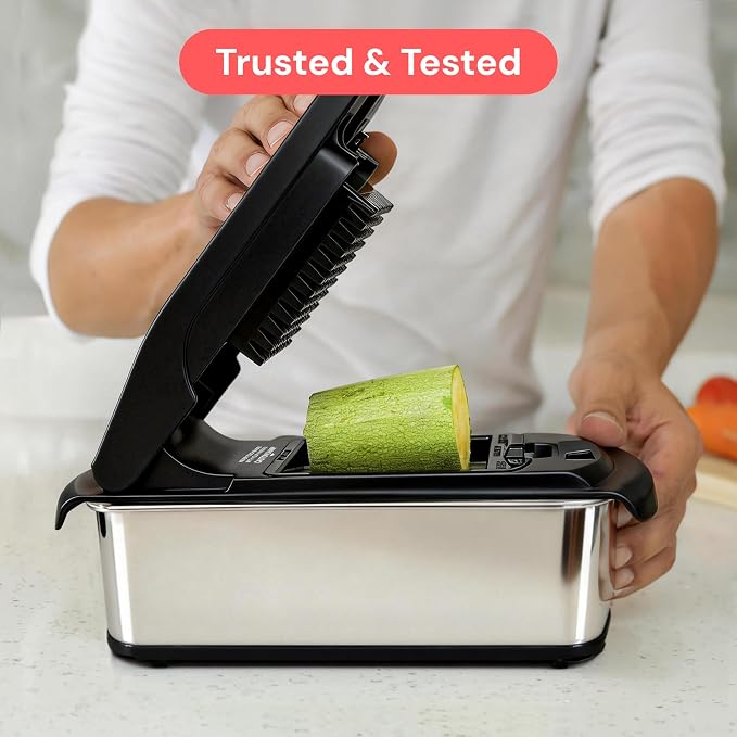 Fullstar Pro Original Vegetable Chopper & Spiralizer, Kitchen Prep Tool | 4 in 1 Veggie Slicer, Onion & Fruit Cutter with Sharp Stainless Steel Blades & Container (Stainless Steel)