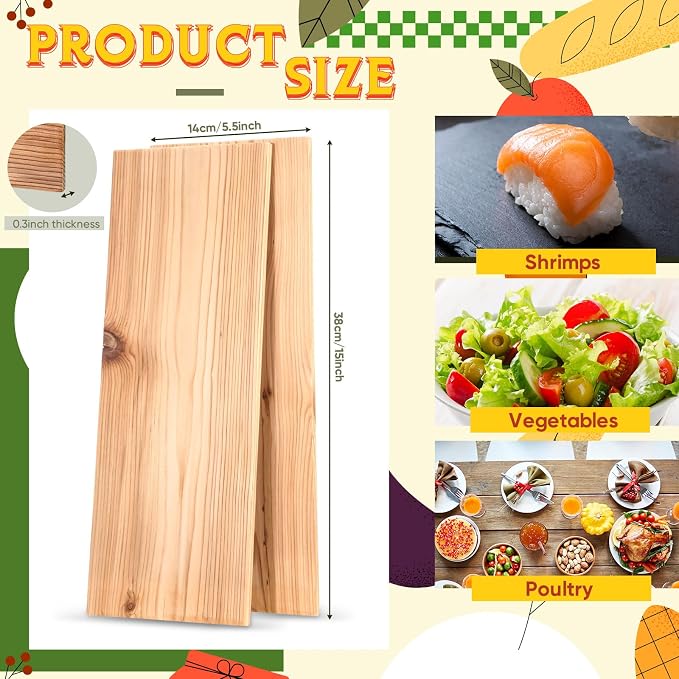 Landical 3/6/10/13/20 Pcs XL XXL Large Cedar Plank for Grilling Salmon Thicker Design Full Filet of Meat Fish Veggies Adding Extra Smoke and Flavor Soaking Fast Easy to Use(3 Pcs,15 x 5.5 Inches)
