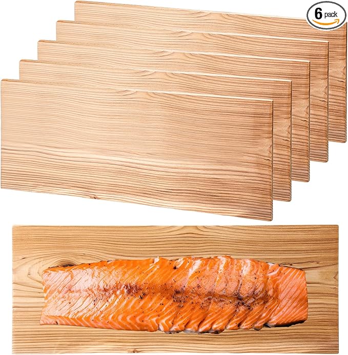 Landical 3/6/10/13/20 Pcs XL XXL Large Cedar Plank for Grilling Salmon Thicker Design Full Filet of Meat Fish Veggies Adding Extra Smoke and Flavor Soaking Fast Easy to Use(6 Pcs,15 x 7 Inches)