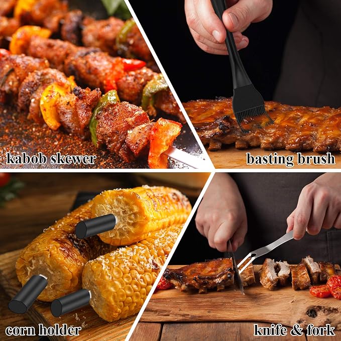 ROMANTICIST 23pcs Heavy Duty Grilling Gifts for Men Dad Fathers Day, Extra Thick BBQ Accessories Tools Set, Stainless Steel Grill Utensils Kit with Meat Claws,Canvas Bag for Outdoor Camping Black