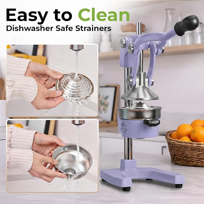 Zulay Kitchen Cast Iron Juicer - Heavy Duty Manual Juicer with Detachable Strainers for Easy Cleaning, Orange Juice Press for Citrus Fruits, Perfect for Bartenders, Juice Lovers & Health Enthusiasts