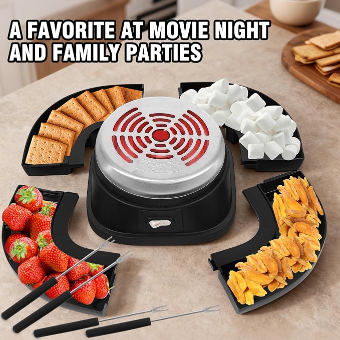 Electric S'mores Maker Tabletop Indoor Smores Kit, Flameless Electric Marshmallow Roaster, With 4 Marshmallow Roasting Sticks and 4 Trays Movie Night Supplies