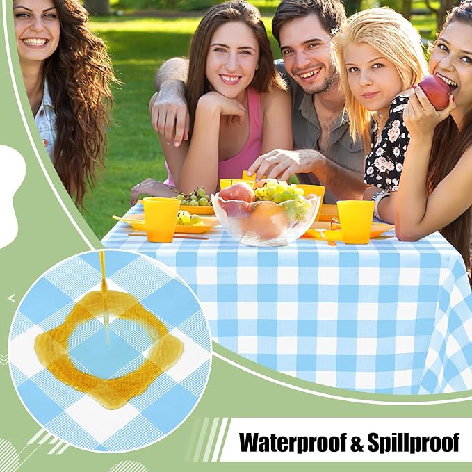 4 Packs Buffalo Disposable Table Cloth, 54 x 108 Inch Waterproof Plastic Tablecloth, Rectangle Baby Blue and White Checkered Table Covers for Picnic, Birthday, Party, Back to School