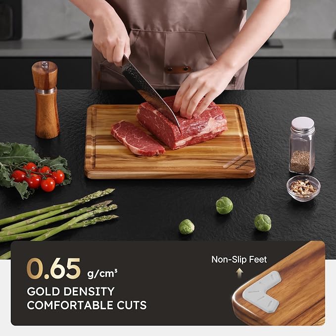 13'' Teak Cutting Boards for Kitchen Wood Wooden Chopping Board Non Toxic | Charcuterie Board, Serving, Heavy Duty, Over Sink, Non Slip, Wooden Chopping Board, Small Wooden Chopping Board, Kitchen Gift