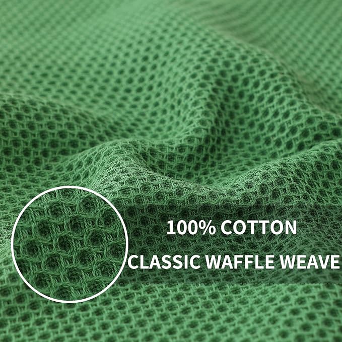 Homaxy 100% Cotton Waffle Weave Kitchen Dish Cloths, 4-Pack, Grass Green | 12 x 12 Inches, Ultra Soft Absorbent Dish Towels, Quick Drying Dish Rags with Hanging Loop