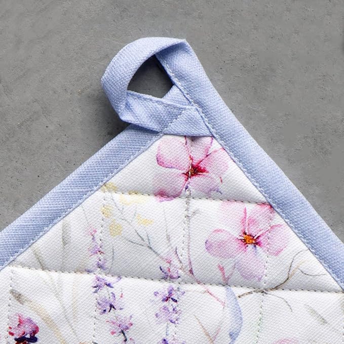 Maison d' Hermine Pot Holders 100% Cotton Potholders (8" x 8", Pack of 1) | Heat Resistant Hot Pads with Loop BBQ Cooking Baking Farmhouse Kitchen Handling Hot Pans Spring Summer - Summer Floral