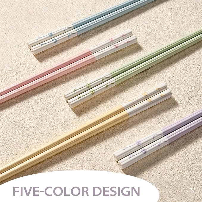 5 Pairs Fiberglass Chopsticks, Reusable Chinese Chopsticks Dishwasher Safe, Non-slip and Lightweight Chop Sticks 9.6in