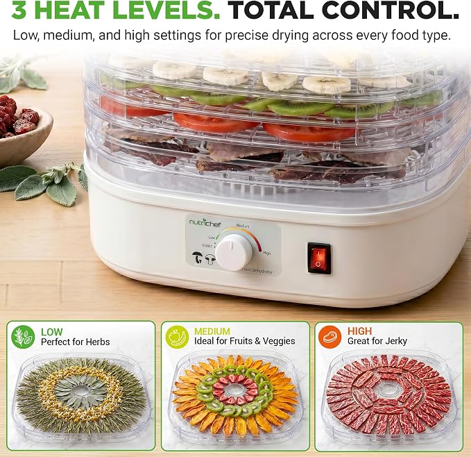 Nutrichef Food Dehydrator Machine | Multi-Tier Appliance for Home Use | Perfect for Beef Jerky, Fruits, Vegetables & Dog Treats | High-Heat Circulation | 5 Stackable Trays