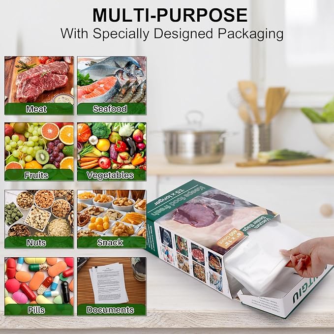 AENTGIU 400 Vacuum Sealer Storage Bags, 8x12 Inch Seal a Meal Bags, BPA Free Quart Bags, Compatible with All Heat Vacuum Sealers Machine, Heavy Duty, Great for vac storage, Meal Prep or Sous Vide