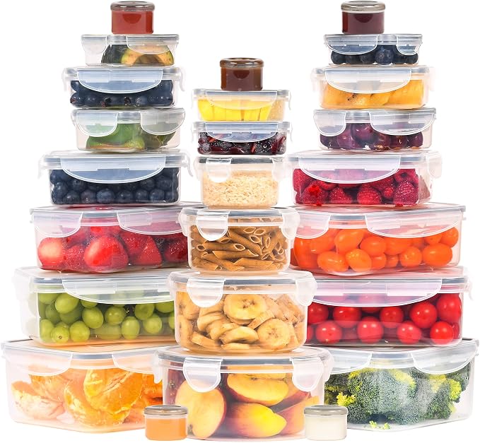 RockBerry 50 Pcs Large Food Storage Containers with Lids Airtight-85 OZ to small Containers-Total 526OZ Stackable Kitchen Set -BPA Free Leak proof containers- Freezer Microwave safe | Total 526 Oz BPA Free Plastic Stackable Containers For kitchen Pantr...
