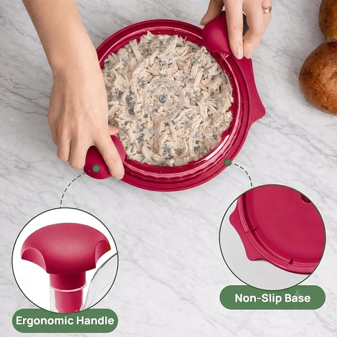 Large Chicken Shredder Tool Twist BPA Free Food Grade Material | Manual Meat Shredder Twist for Shredding, Chicken Breast Shredder Tool with Cleaning Brush, Ergonomic Handles, Non Slip Base