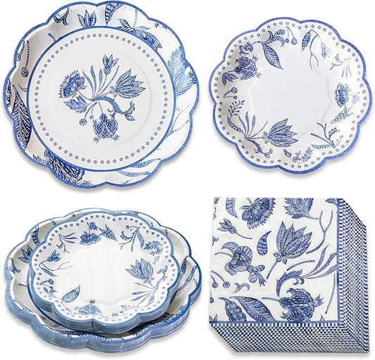Kate Aspen Blue Willow Paper Plate and Napkin Set - Elegant Disposable Plates for Weddings, Something Blue Before I Do Bridal Shower Decorations, Baby Shower Plates, Tea Party Supplies - 62 Piece