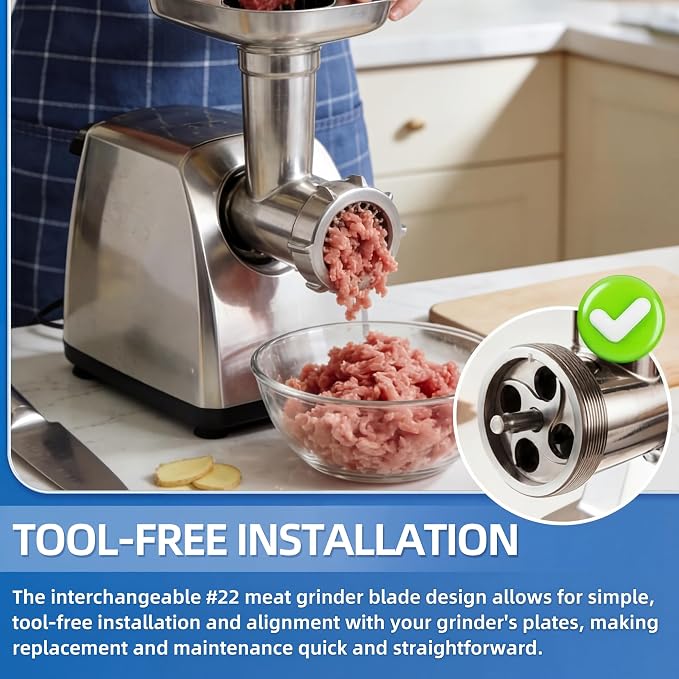 2 Pack #22 Meat Grinder Blades - 0.53" Square Hole & Full 0.51" Thickness for Heavy-Duty Grinding, Professional Stainless Steel Replacement Knives
