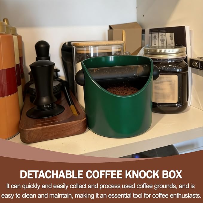 4.3 Inch Small Coffee Knock Box, Mini Espresso Knock Box | Knock Box Espresso, With Removable Knock Bar And Non-Slip Base (Green)