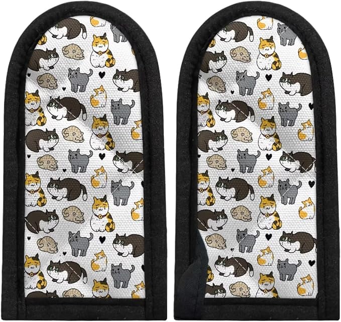 Coldinair Cast Iron Skillet Handle Covers Cute Cat Print Pan Pot Handle Covers for Women Men Heat Resistant Hot Handle Covers Sleeves for Kitchen, BBQ and Baking Cookware