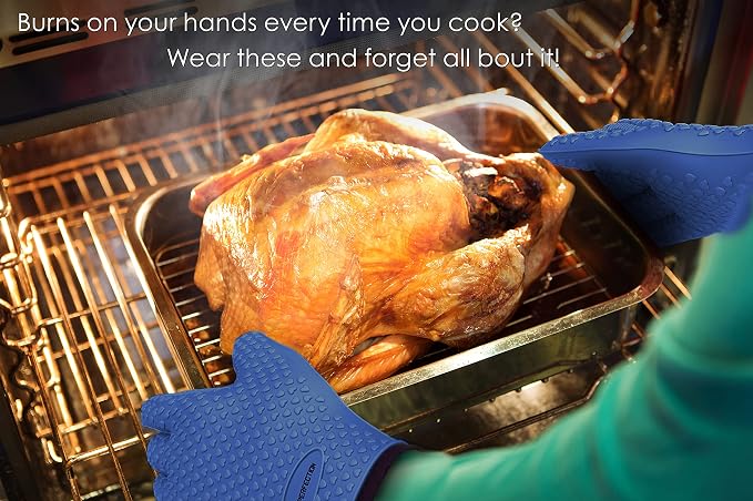 KITCHEN PERFECTION S Silicone Smoker BBQ Gloves - Heat Resistant Oven Mitts | Waterproof, 5-Finger Design For A Better Grip, for Pitmasters, Meat Smoking, Grilling, Cooking, Frying Turkey | Grill Gift