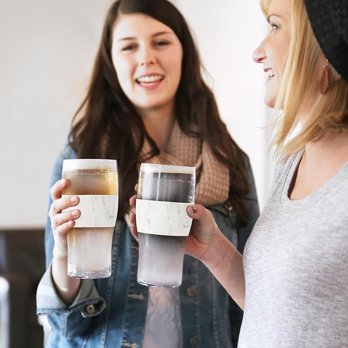 Host Freeze, Frozen Mugs, Freezable Pint Set, Beer Keep Your Drinks Cold, Double Walled Insulated Glasses, Tumbler for Iced Coffee, 16oz, Set of 2, Marble