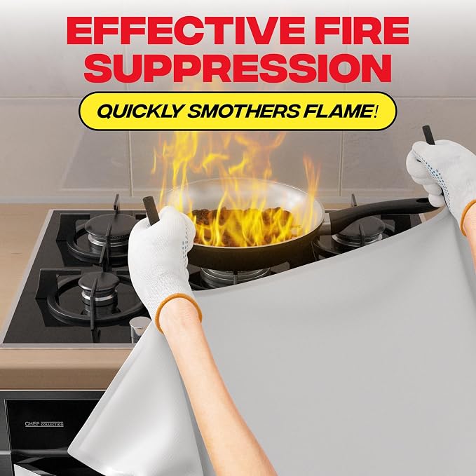 Fire Safety Kit | Kitchen Fire Blanket with Gloves & KN95 Masks | Emergency Fire Suppression Blanket