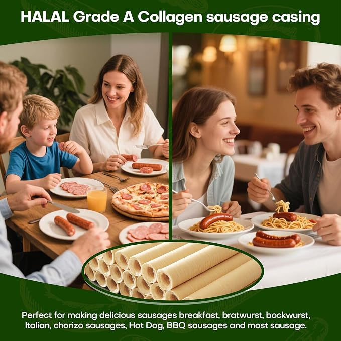 VONSYONG HALAL Sausage Casing, Grade A Edible Drying Collagen Sausage Casings for Flavorous Homemade Sausages 15m/49ft, Diameter 26mm/ 1'',1 Roll